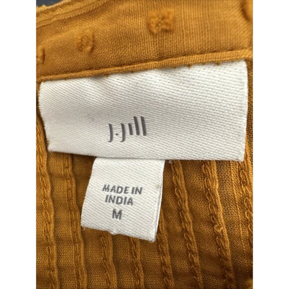 J Jill Women's M Button Popovr Tunic Blouse Gold Swiss Dot Pleated EUC - Picture 8 of 12